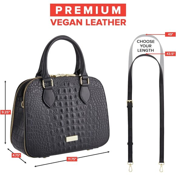 Black Vegan Leather Multi-Compartment Travel Tote Bag with Detachable Shoulder S - Picture 3 of 9